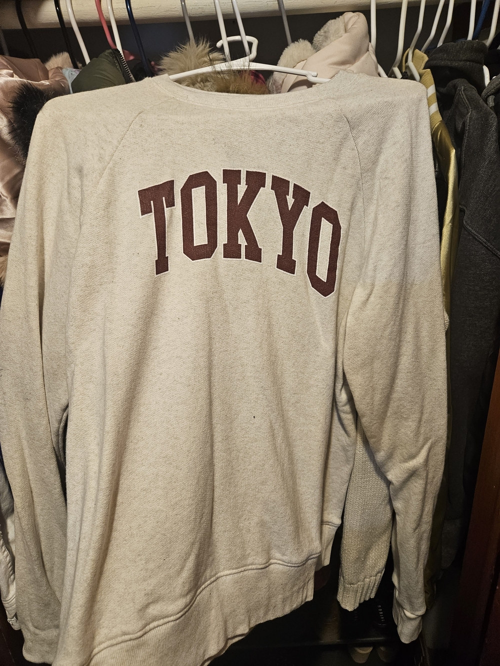 Brandy Melville Cream Crewneck Sweatshirt with Maroon TOKYO Graphic